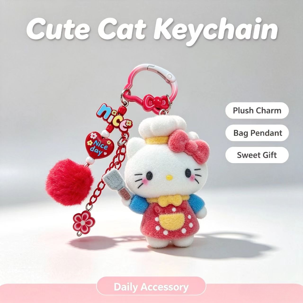 Women Accessories Pack - Mode gevlokte kat sleutelhanger schattig chef-kok