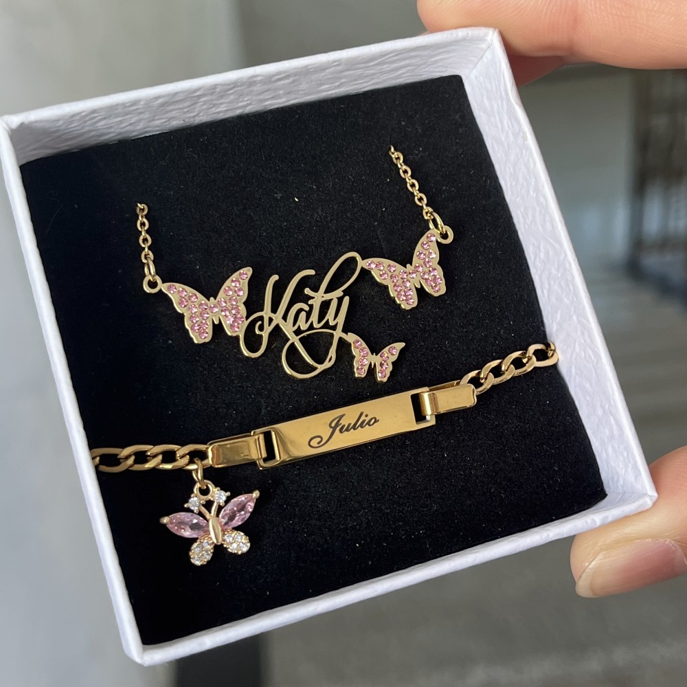 Women Accessories Gift Set - Duoying Custom Roze Vlinder Set Gepersonileerde