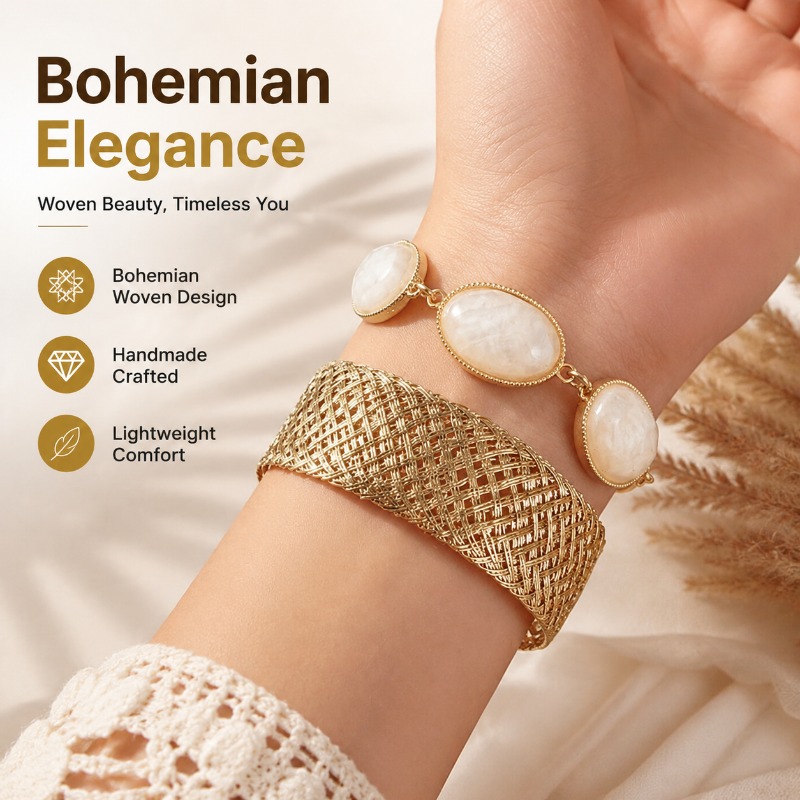 Resin Bangle Bracelet - Boheemse geweven hars ovale armband minimalistisch