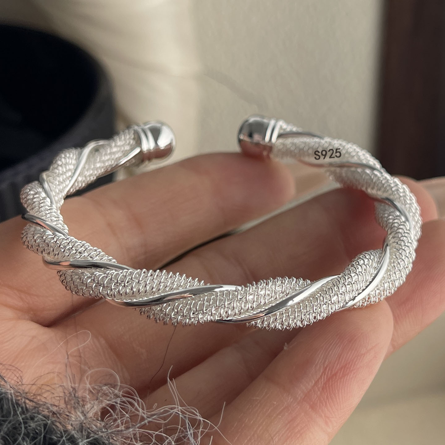 Resin Bangle Bracelet - 100% massief 925 sterling zilver retro