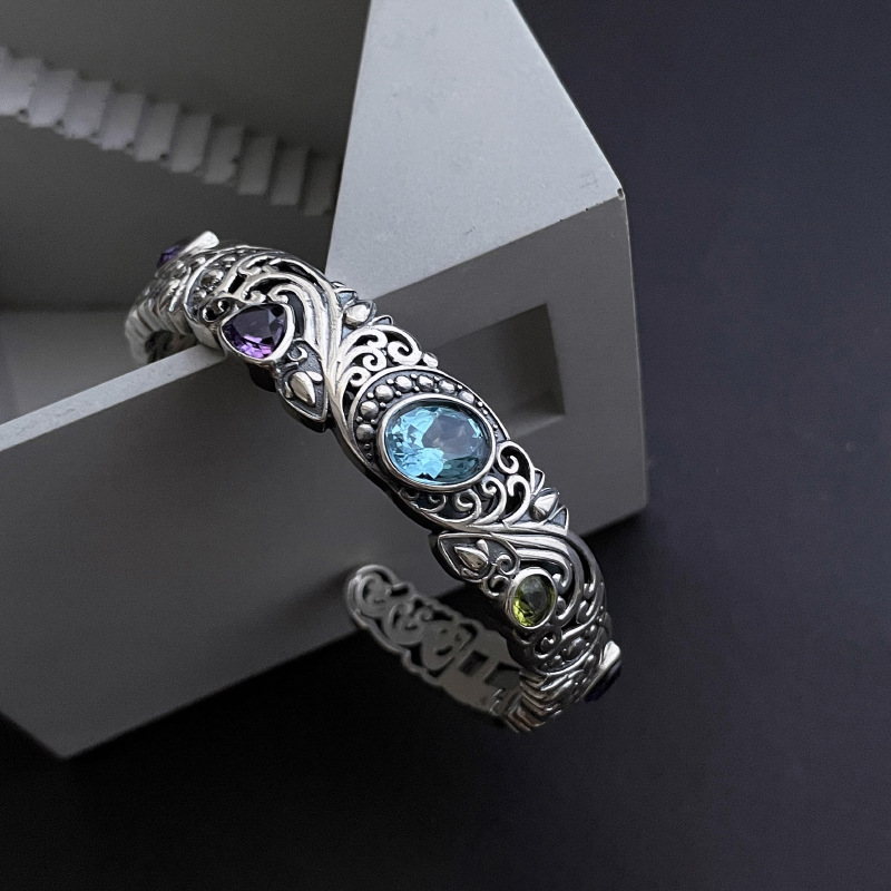 Resin Bangle Bracelet - Nieuwe 925 Sterling Zilver Schat Blauw